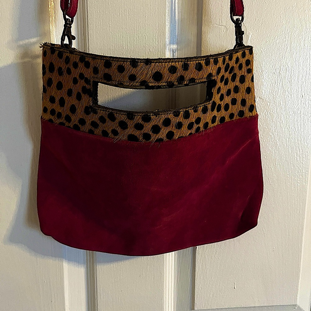 Anthropologie Cross Body Bag | Suede and Faux Animal Hair